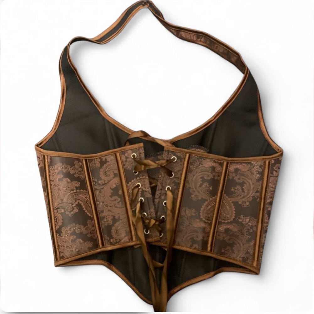 Elegant Brown Paisley Halter Top Corset - Picture 2 of 6